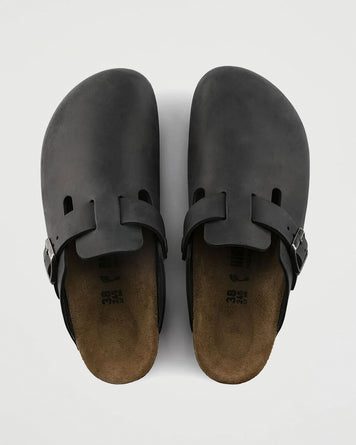 Birkenstock Boston Black Waxy Shoes Leather Unisex
