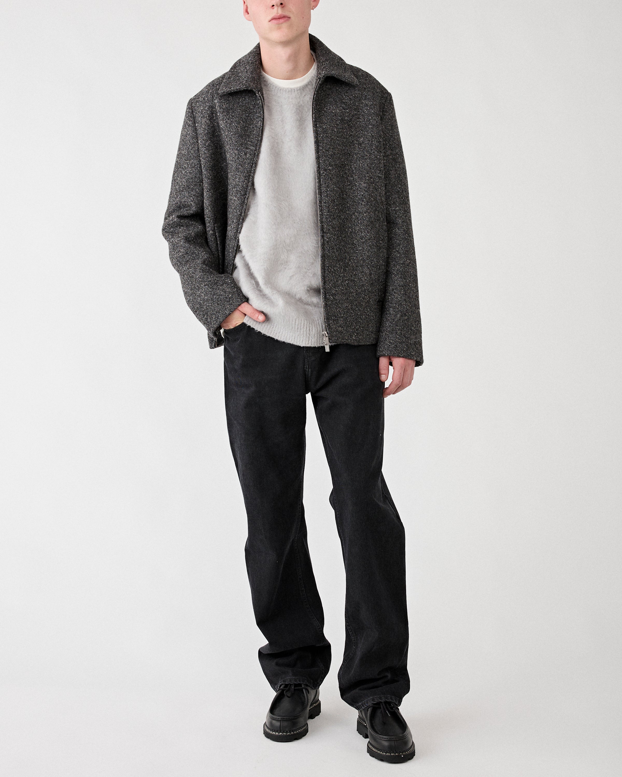 Roberto Collina Girocollo ML Over Garzato Pressato Grey Knitwear Men