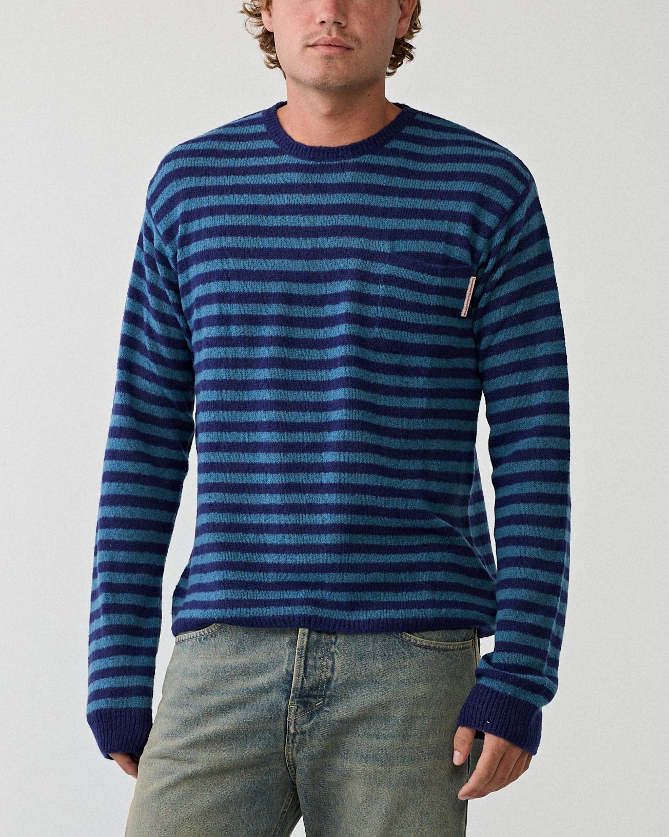 Stockholm Surfboard Club Tommy Merino Sweat Stripe Blue T-shirt L/S Men