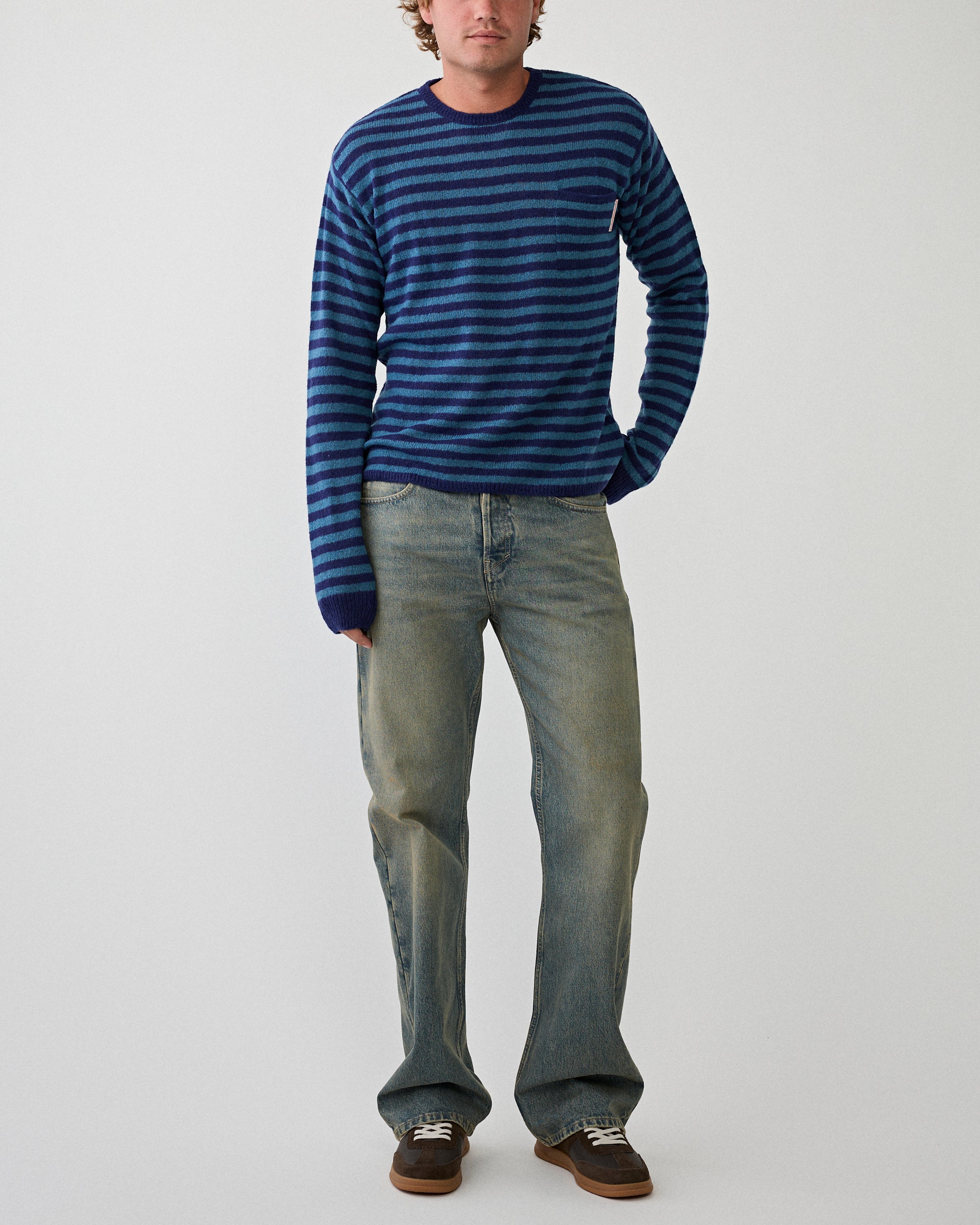 Stockholm Surfboard Club Tommy Merino Sweat Stripe Blue T-shirt L/S Men
