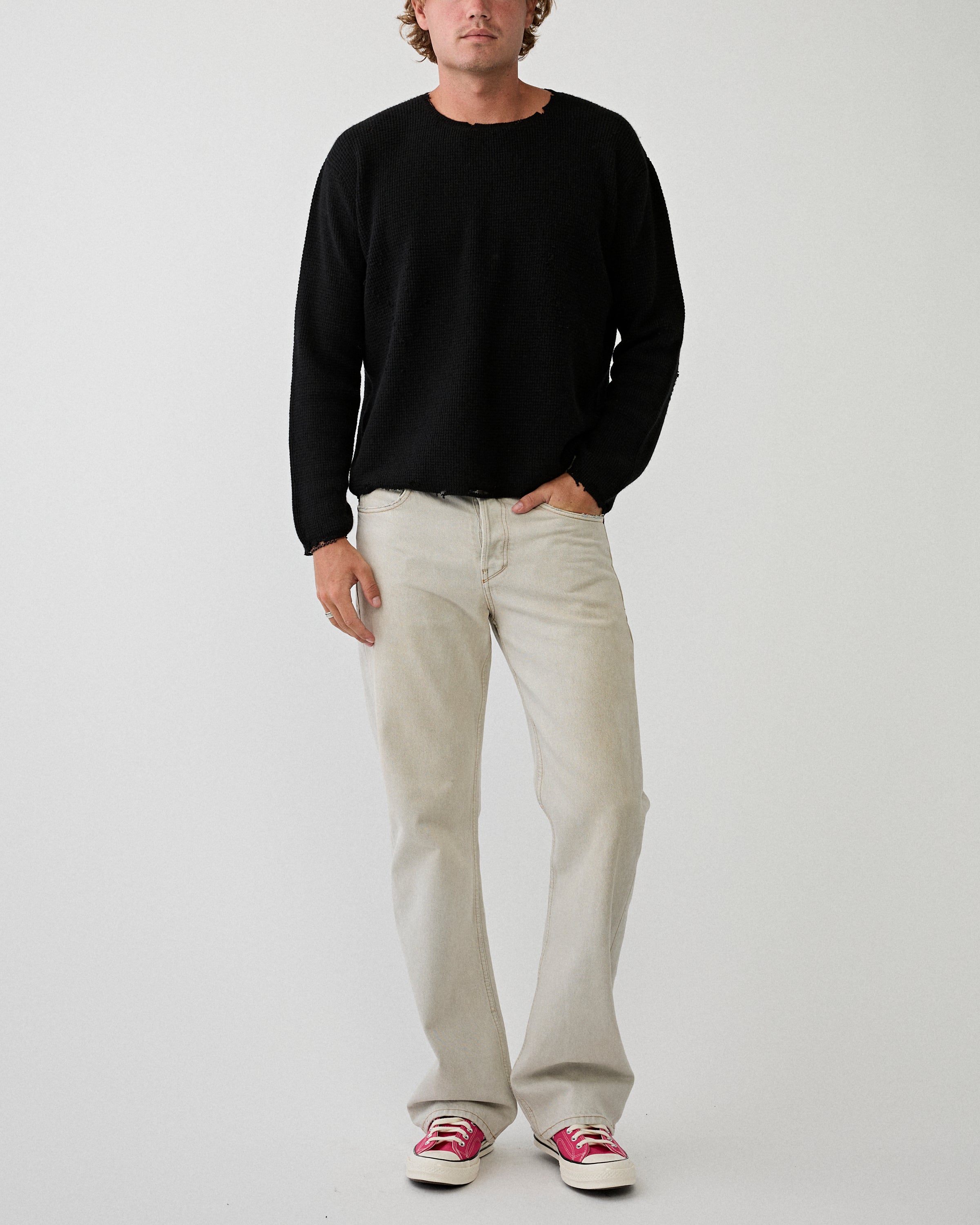 SECOND/LAYER Friends Waffle Knit Sweater Black Knitwear Men