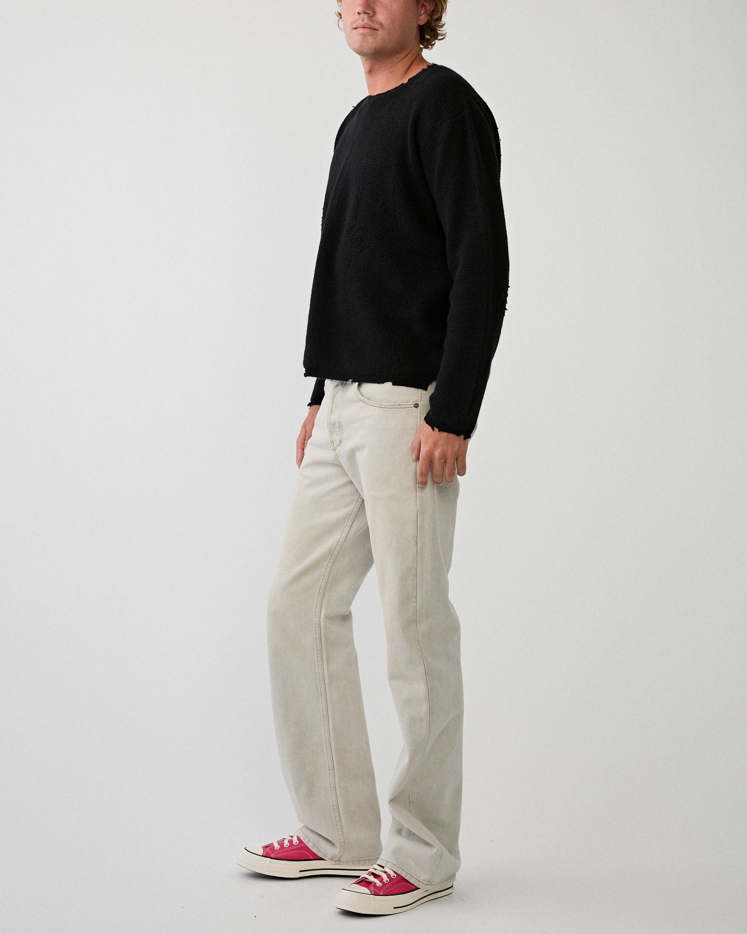 SECOND/LAYER Friends Waffle Knit Sweater Black Knitwear Men
