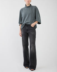 Haikure Korea Authentic Black Wash Cut Denim Women