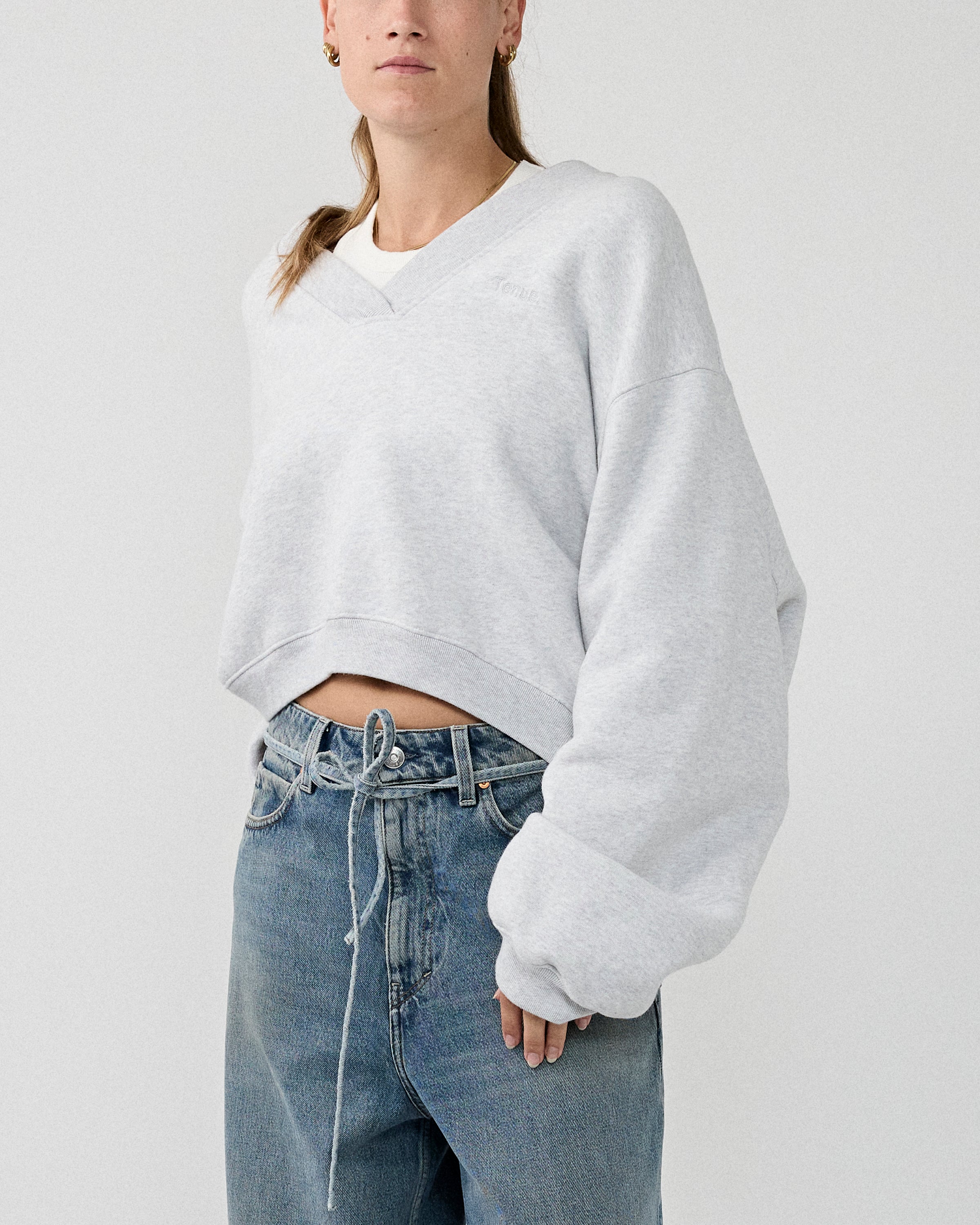 Tenue. Quinn V-Neck Sweat Light Grey Melange Sweater Women