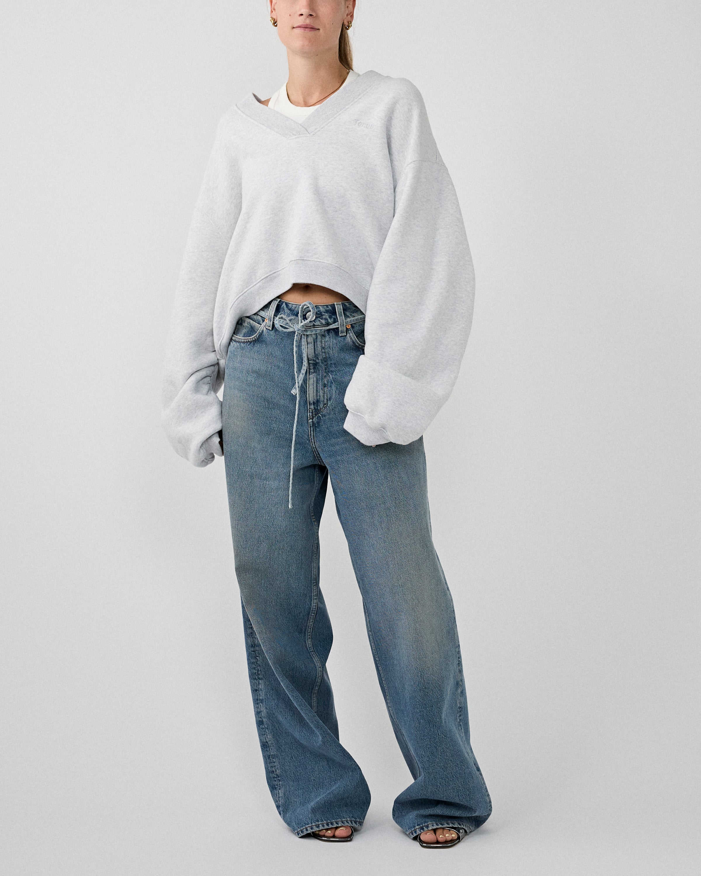 Tenue. Quinn V-Neck Sweat Light Grey Melange Sweater Women