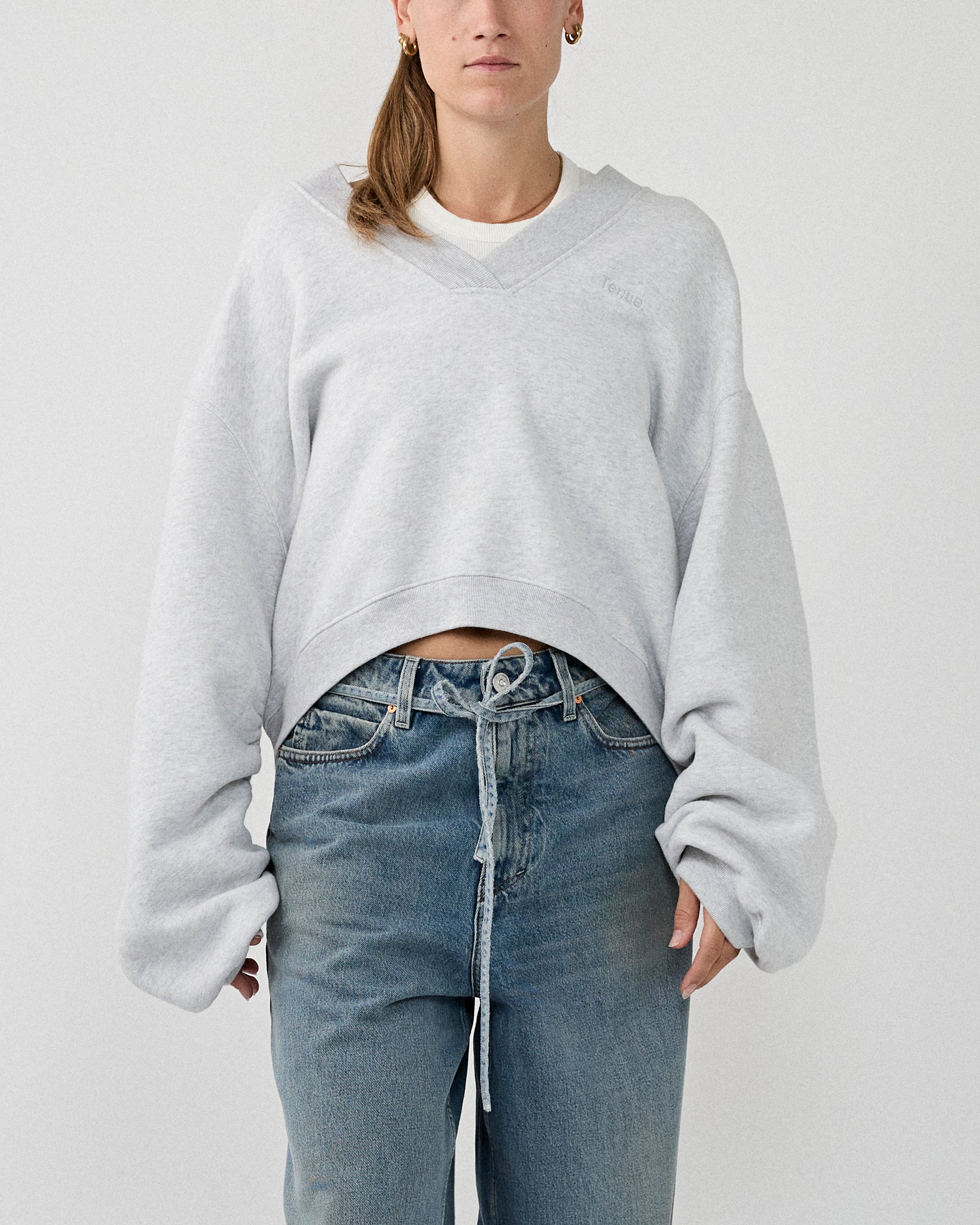 Tenue. Quinn V-Neck Sweat Light Grey Melange Sweater Women