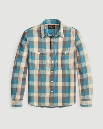 RRL Craftsman Long Sleeve Sport Shirt Blue/White Shirt L/S Men